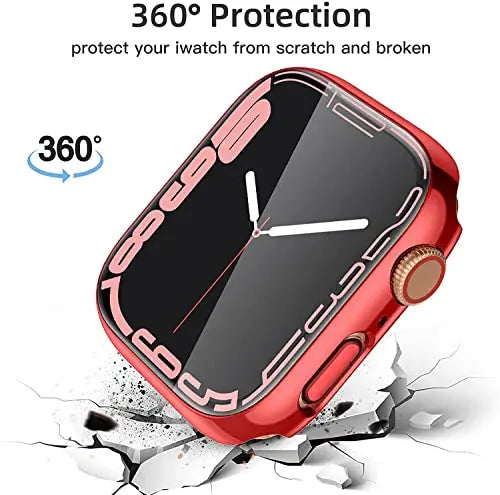 Zitel Case Compatible with Apple Watch Series 7 45mm Hard PC Bumper Case with Built-in 9H Tempered Glass Screen Protector Edge-to-Edge Smart Defense - Red Zitel