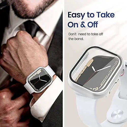 Zitel Case Compatible with Apple Watch Series 7 45mm Hard PC Bumper Case with Built-in 9H Tempered Glass Screen Protector Edge-to-Edge Smart Defense - Silver Zitel