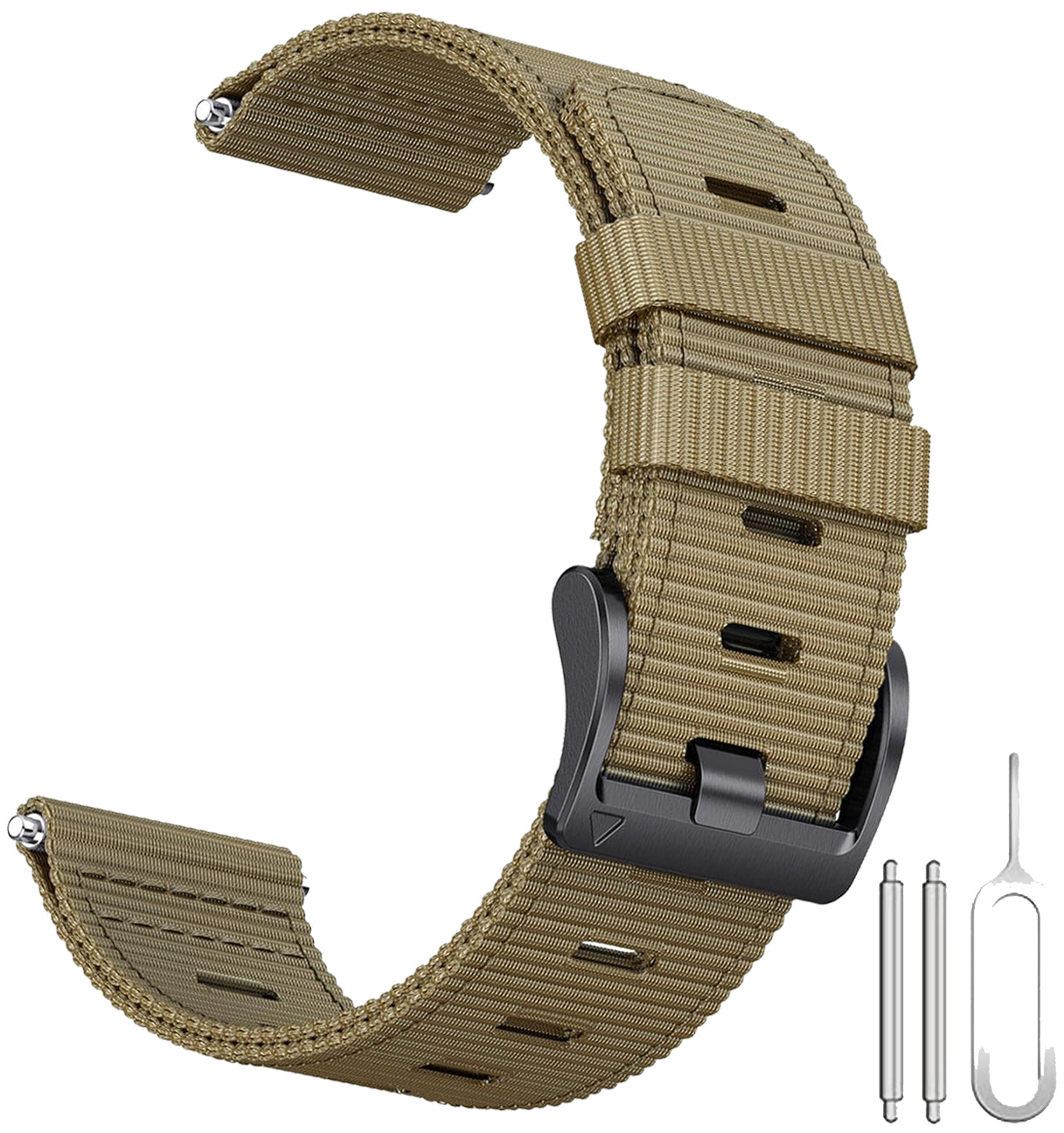Zitel Band for Garmin Instinct 2 / Instinct 3 45mm - 22mm wide Rugged Nylon Strap - Khaki