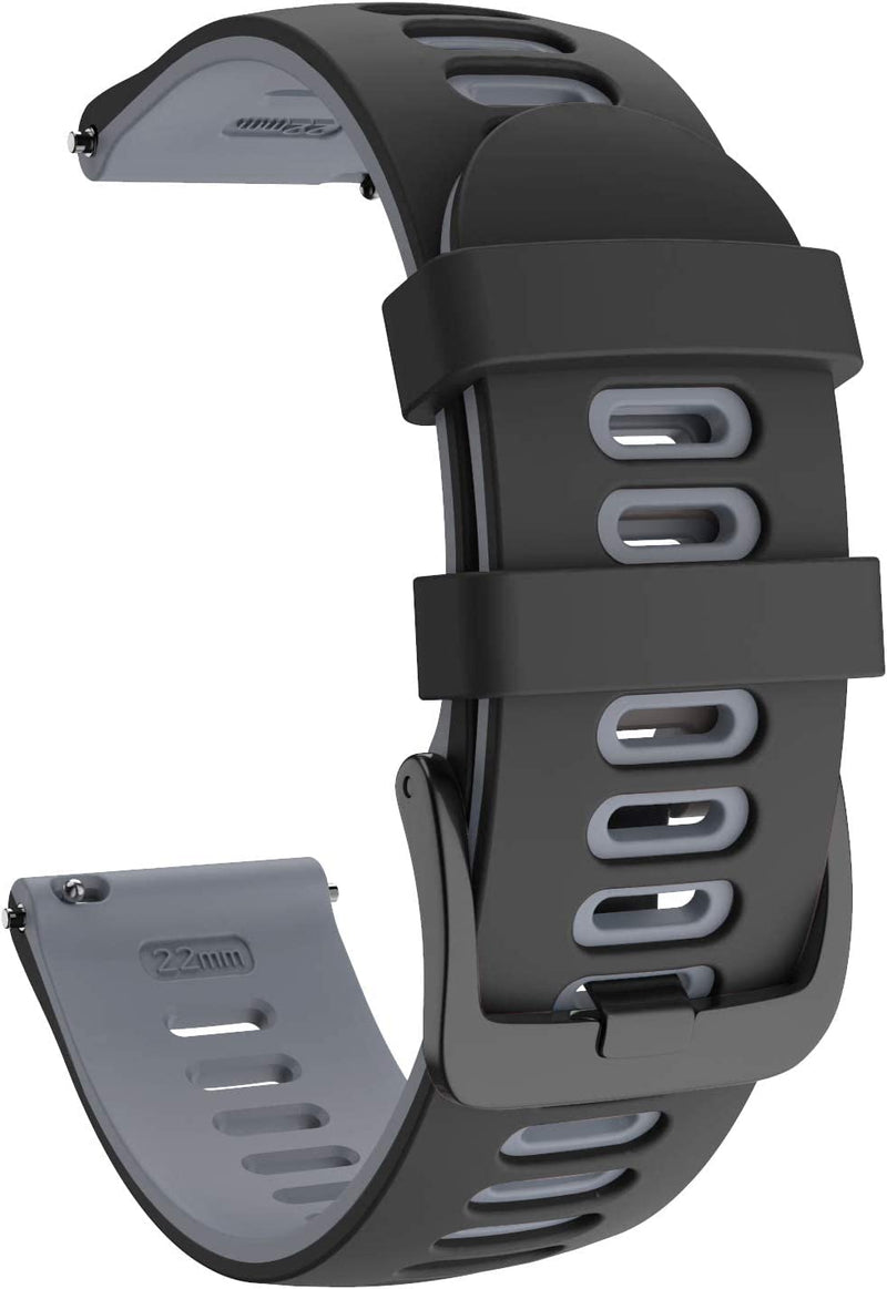 Zitel Band for Garmin Vivoactive 4 45mm / Venu 2 45mm, Realme Watch S, S Pro, MI Revolve Watch, 22mm Silicone Strap - Black/Gray