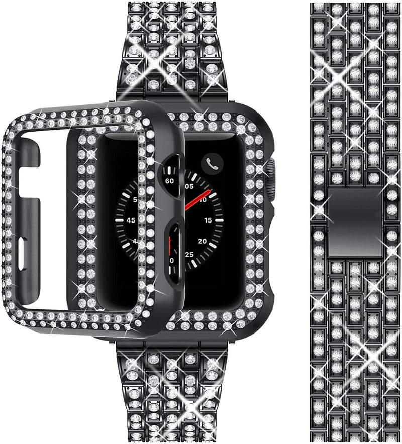 Zitel Band for Apple Watch Bling Diamond Rhinestone Strap + Case for Women Girls iWatch - Black