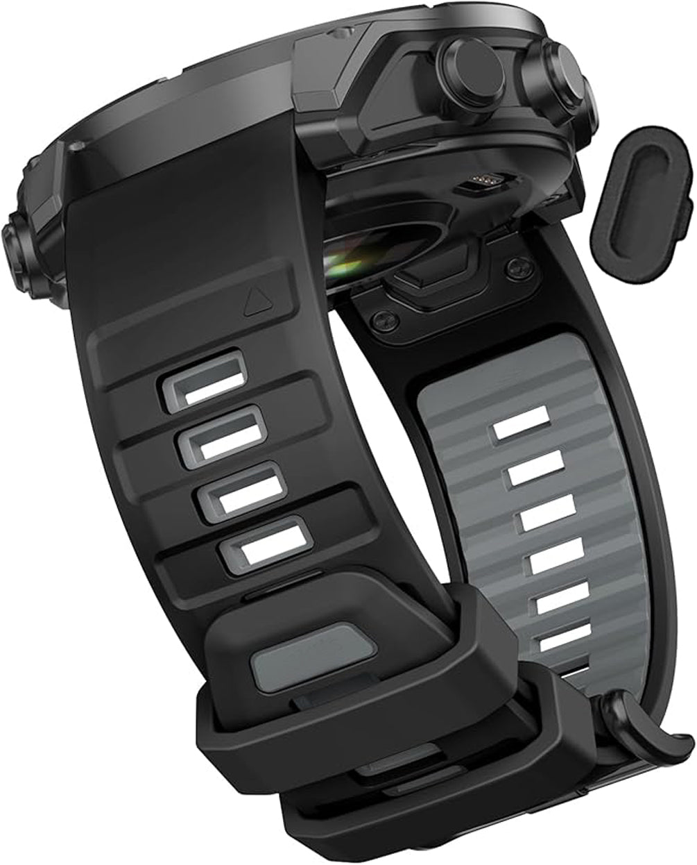 ZZitel Band for Garmin Fenix 8 AMOLED 47mm, Fenix E/7/7 Pro, 6/6 Pro, Forerunner 970/965/955, QuickFit 22mm wide Silicone Sport Strap - Black & Grey