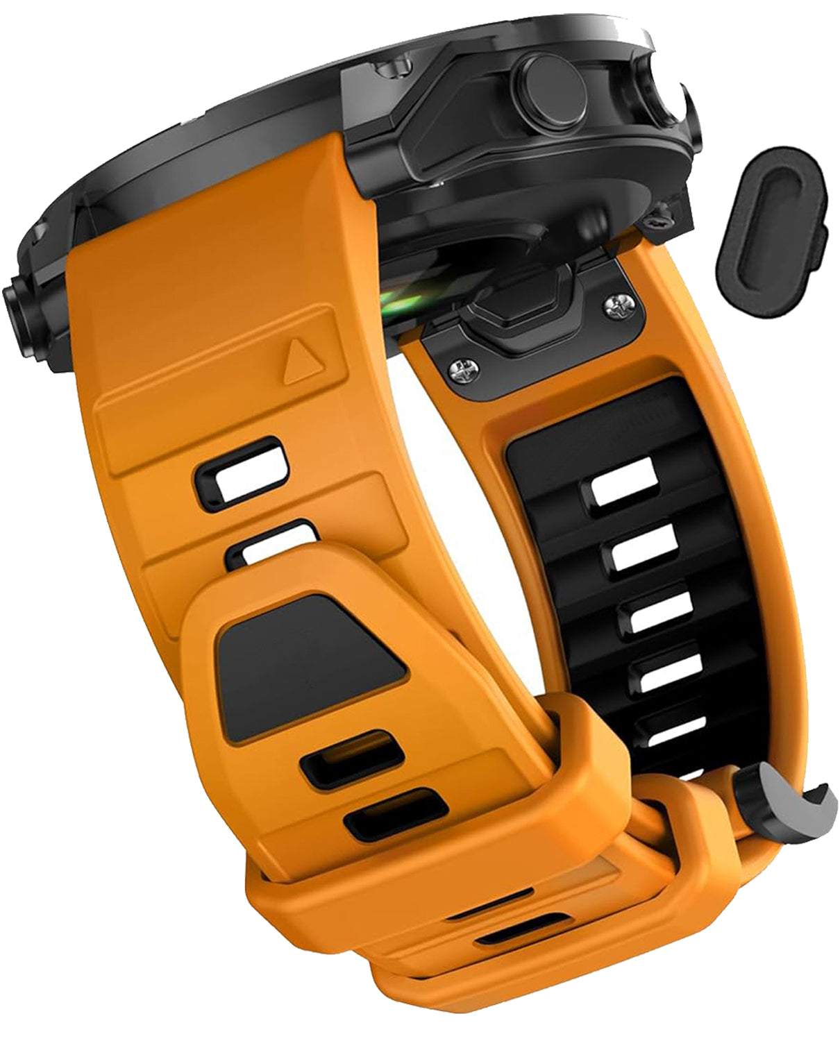 Zitel Band for Garmin Fenix 8 AMOLED 47mm, Fenix E/7/7 Pro, 6/6 Pro, Forerunner 970/965/955, QuickFit 22mm wide Silicone Sport Strap - Orange & Black