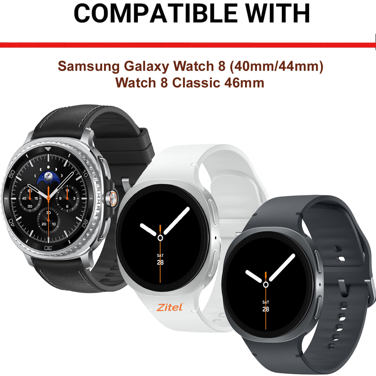 Zitel Band for Samsung Galaxy Watch 8 Classic 46mm, Galaxy Watch 8 44mm 40mm Rugged Nylon Sports Strap - Black