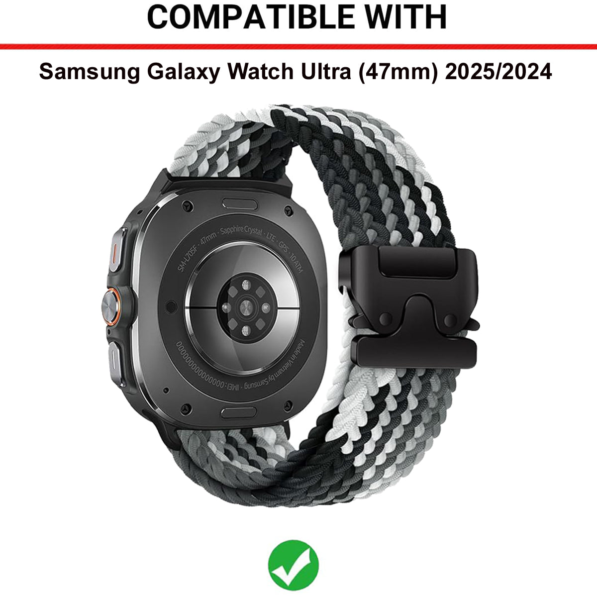 Zitel Band for Samsung Galaxy Watch Ultra 47mm 2025/2024 Nylon Sports Strap - Gray Sports