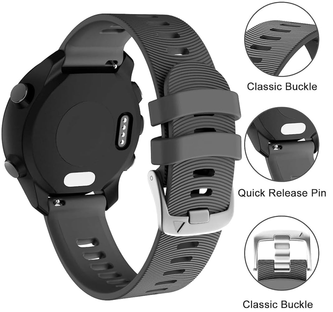 Zitel Bands for Garmin Forerunner 70/170/165/245/645, 55/158, Vivoactive 6/5/3/3S, Venu Sq/Sq 2, Venu 2 Plus, 20mm - Gray
