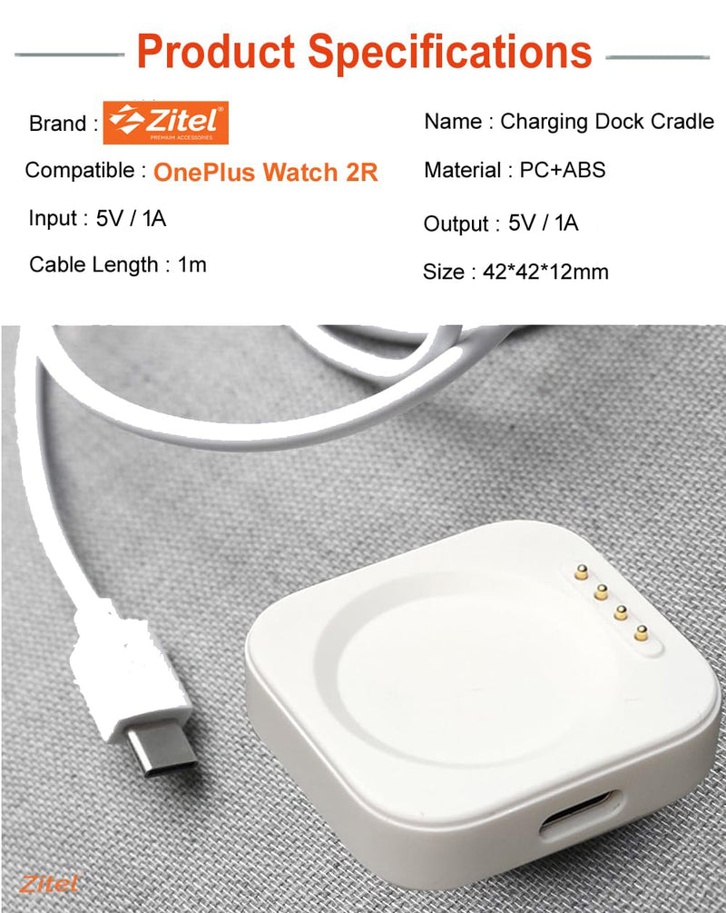 Zitel Charger for OnePlus Watch 2R Charging USB Cable - White