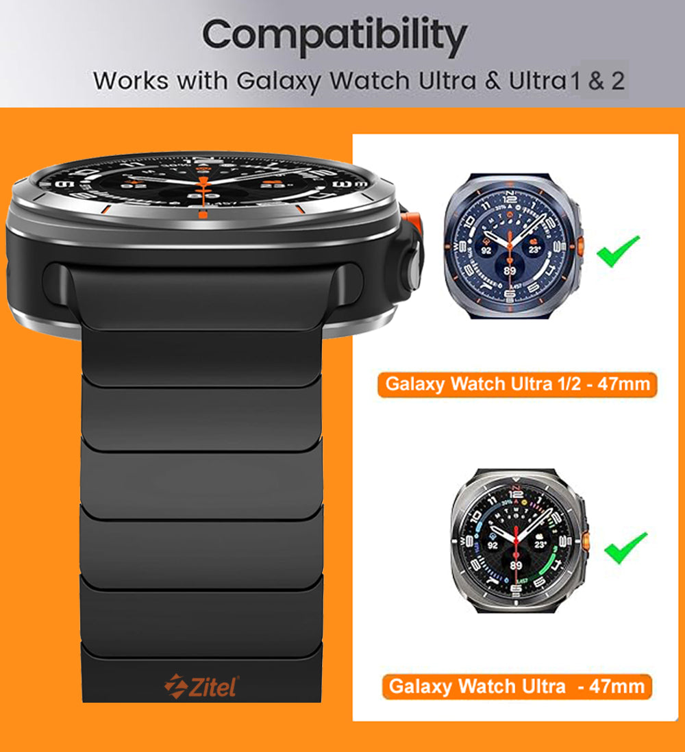 Zitel Stainless Steel No Gap Metal 47mm Band for Samsung Galaxy Watch Ultra 2/Ultra (2026/25/24 ver.) - Black
