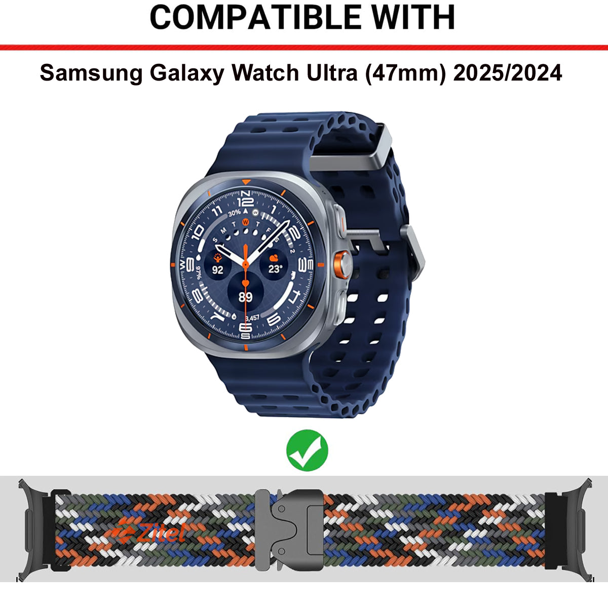 Zitel Band for Samsung Galaxy Watch Ultra 47mm 2025/2024 Nylon Sports Strap - Camouflage