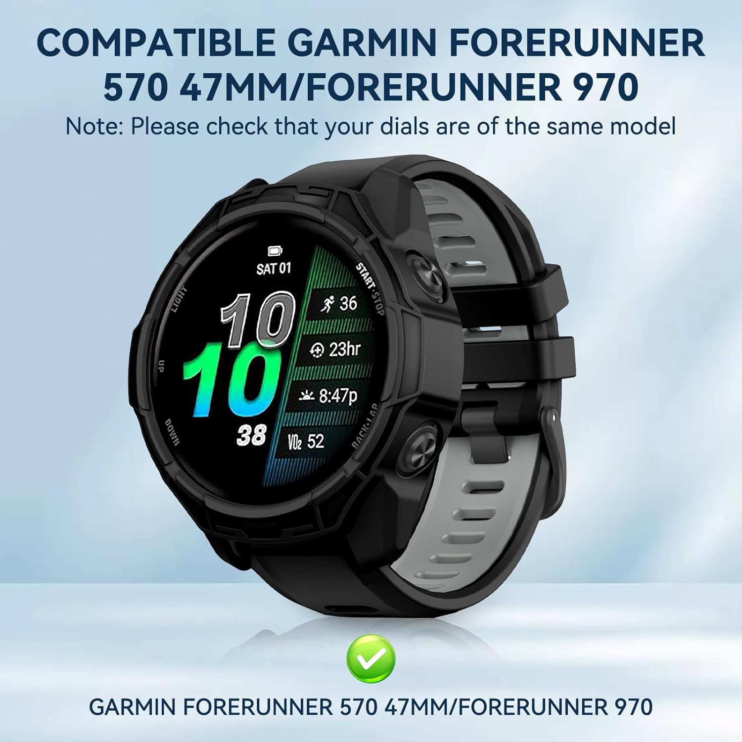 Zitel Case for Garmin Forerunner 970/Forerunner 570 47mm Bumper Cover - Black