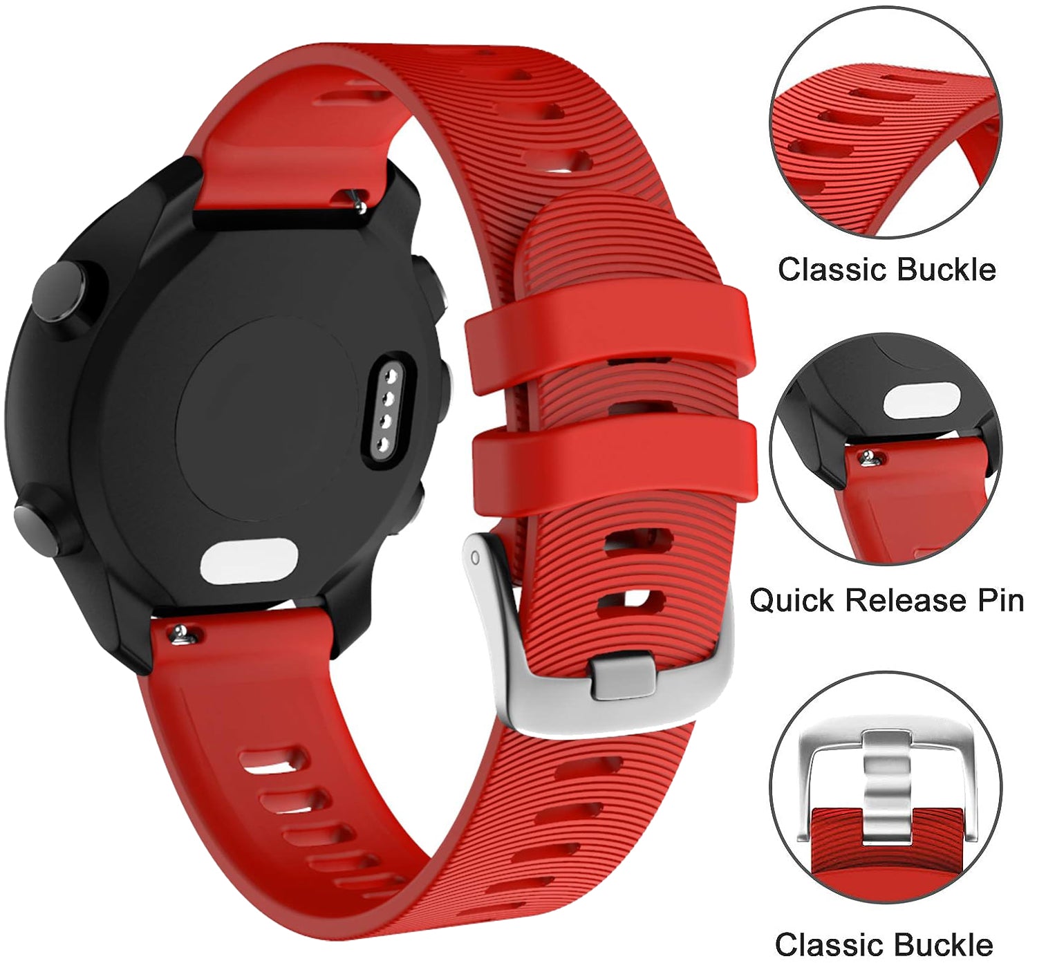 Zitel Bands for Garmin Forerunner 165/245/645, 55/158, Vivoactive 6/5/3/3S, Venu Sq/Sq 2, Venu 2 Plus, 20mm - Spanish Red