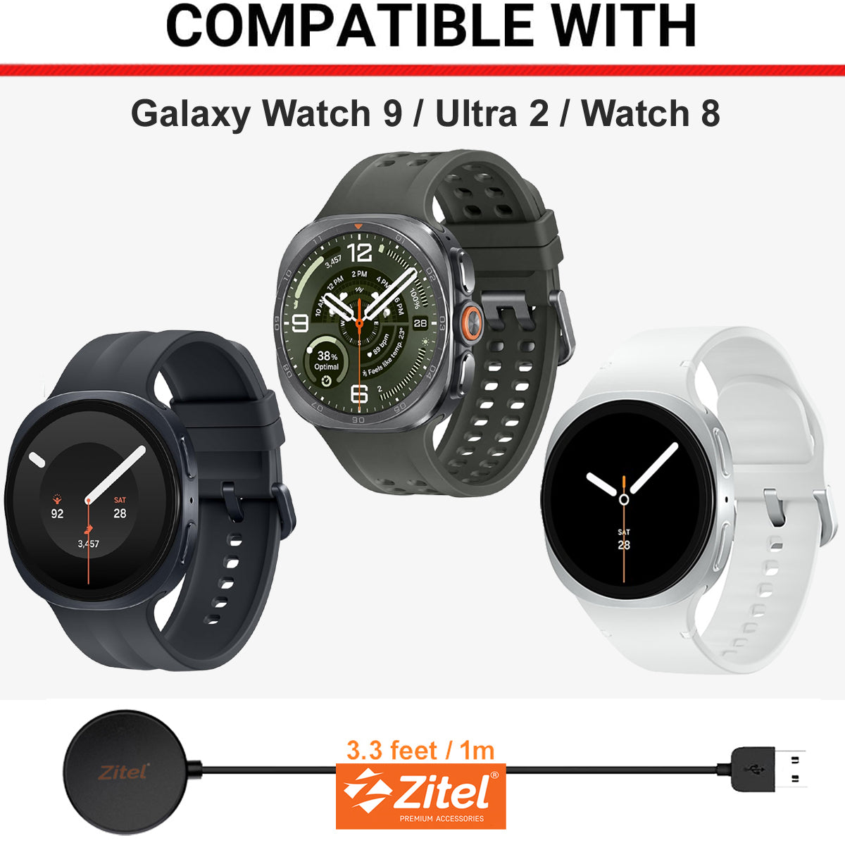 Zitel Charger for Samsung Galaxy Watch 9/Ultra 2/Watch 8 Classic USB Charging Cable