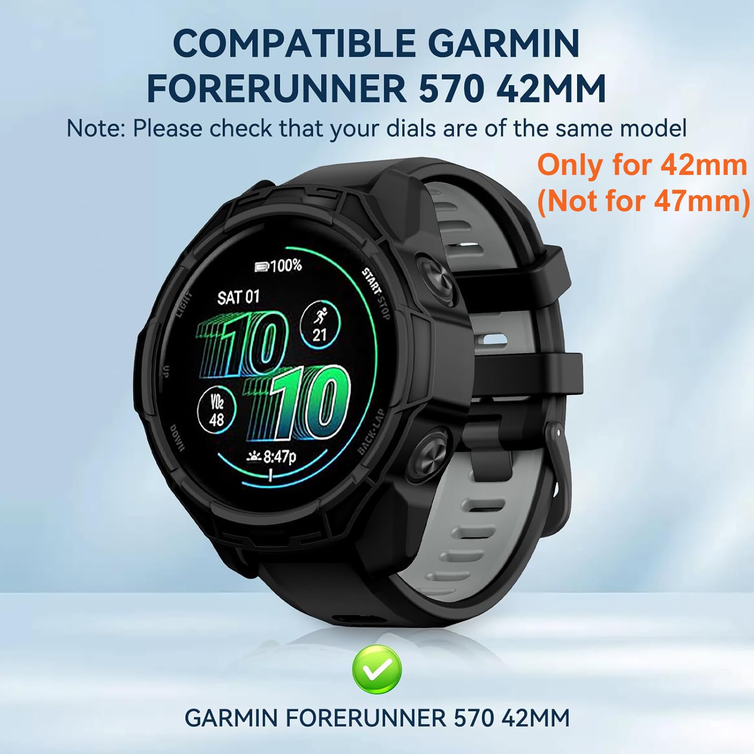 Zitel Case for Garmin Forerunner 570 42mm Bumper Cover - Black