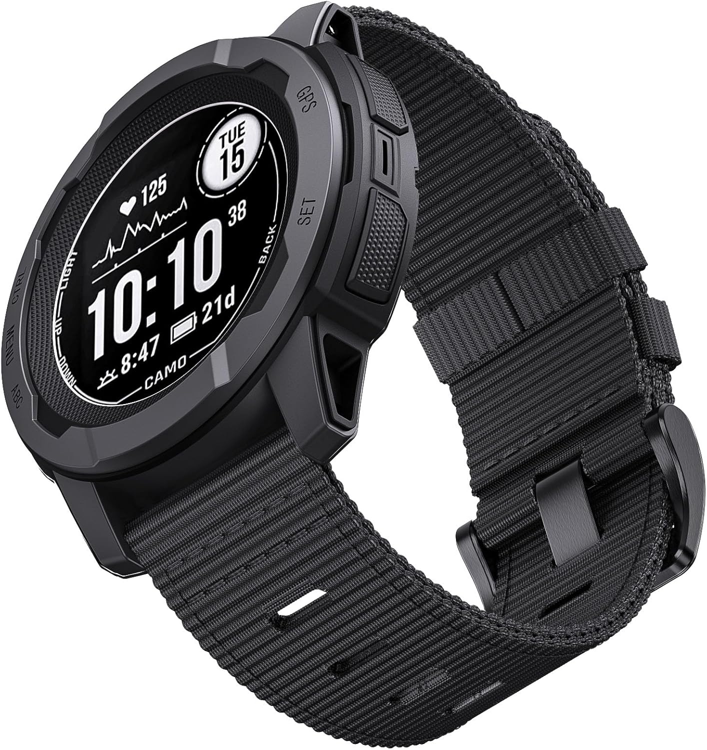 Zitel Band for Garmin Instinct 3 50mm, Instinct 2X - 26mm wide Rugged Nylon Sports Strap - Black