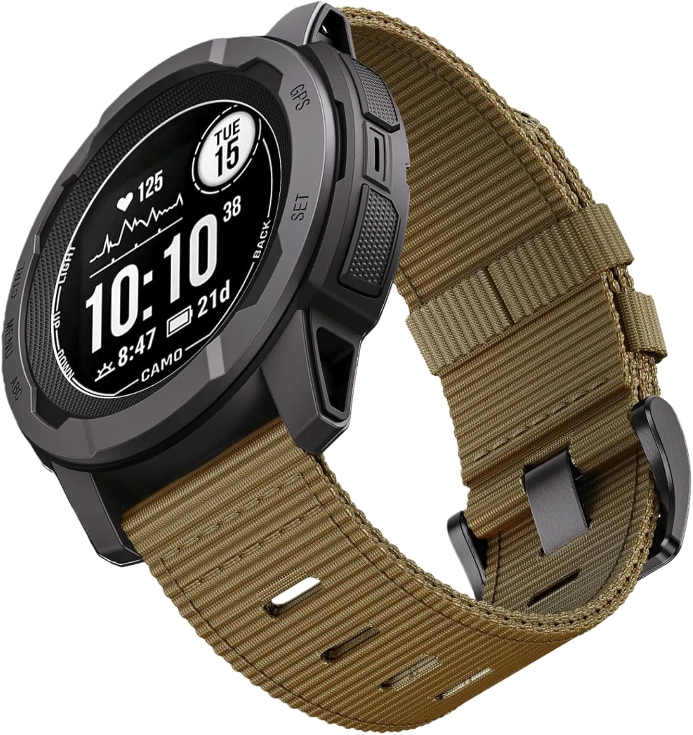 Zitel Band for Garmin Instinct 2 / Instinct 3 45mm - 22mm wide Rugged Nylon Strap - Khaki