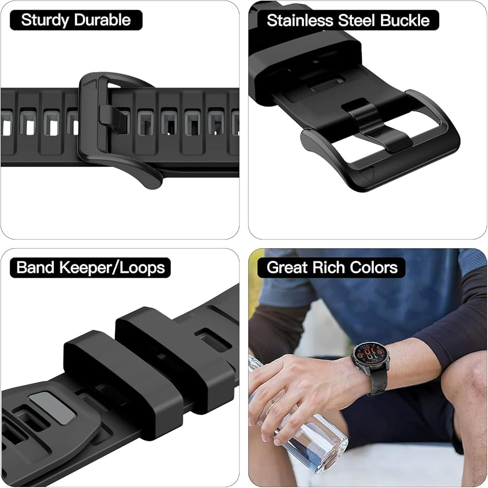 Zitel Band for Fenix 8 AMOLED 51mm, 7X/7X Pro, 6X/6X Pro, 5X/5X Plus, 3/3 HR, MK1/2i/3i, Enduro 3/2, 26mm Sport Strap - Black & Grey