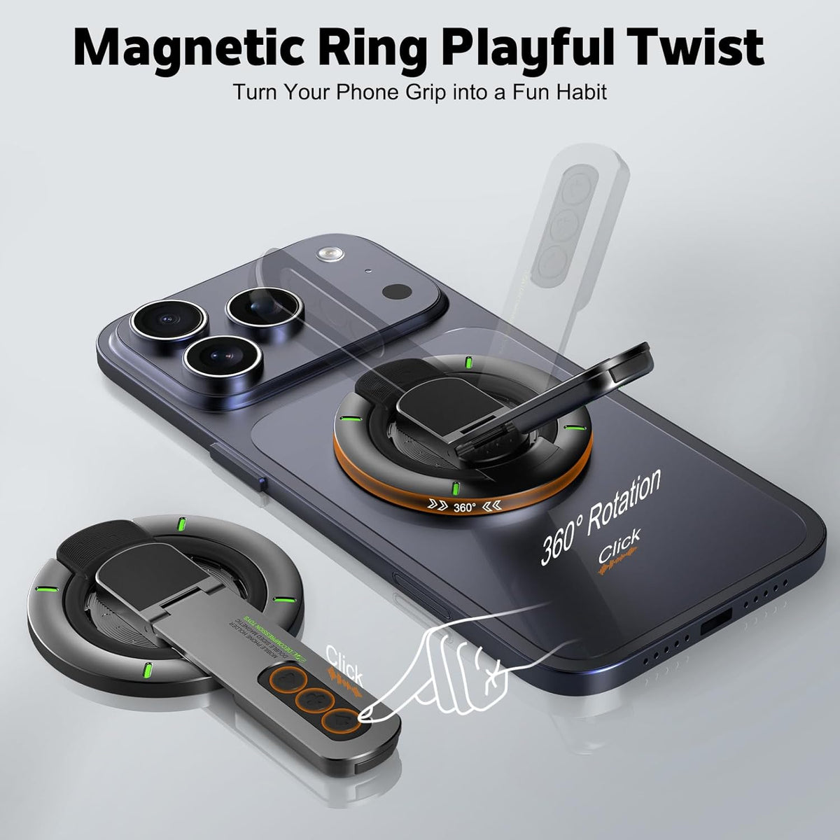 Zitel for MagSafe Double-Sided Magnetic Phone Grip Stand for iPhone, Samsung, Pixel & Android Smartphones - Gray