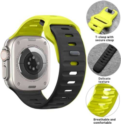 Zitel Band for Apple Watch Ultra 2 49mm / Ultra Wide Silicone Sport Straps - Black/Fluorescent Green