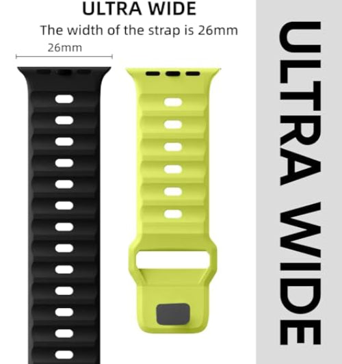 Zitel Band for Apple Watch Ultra 2 49mm / Ultra Wide Silicone Sport Straps - Black/Fluorescent Green