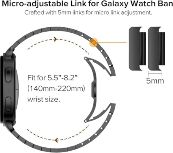 Zitel Stainless Steel No Gap Metal Band for Samsung Galaxy Watch 8 / Watch 8 Classic - Black