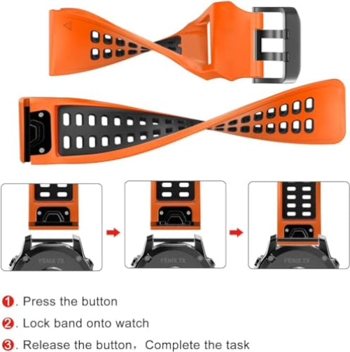 Zitel Band for Fenix 8 51mm, 7X/7X Pro, 6X/6X Pro, 5X/5X Plus, 3/3 HR, Descent MK1, Enduro, Sport Strap 26mm - Orange/Black