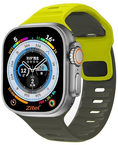 Zitel Band for Apple Watch Ultra 2 49mm / Ultra Wide Silicone Sport Straps - Black/Fluorescent Green