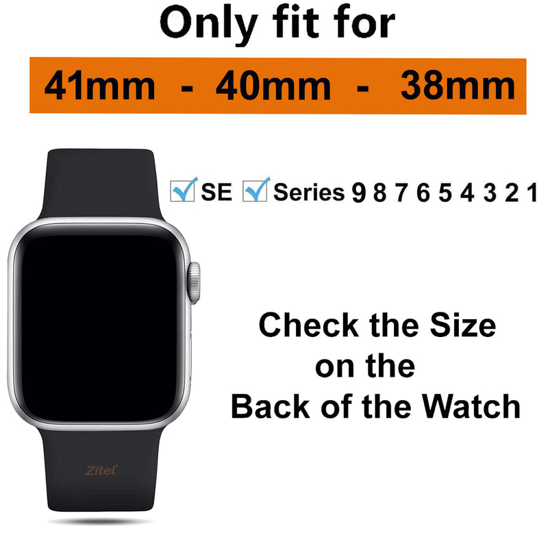 Zitel Stainless Steel Band for Apple Watch Metal Strap for 41mm 40mm 38mm, Series 9 | 8 | 7 | 6 | 5 | 4 | 3 | 2 | 1 | SE2 - Black