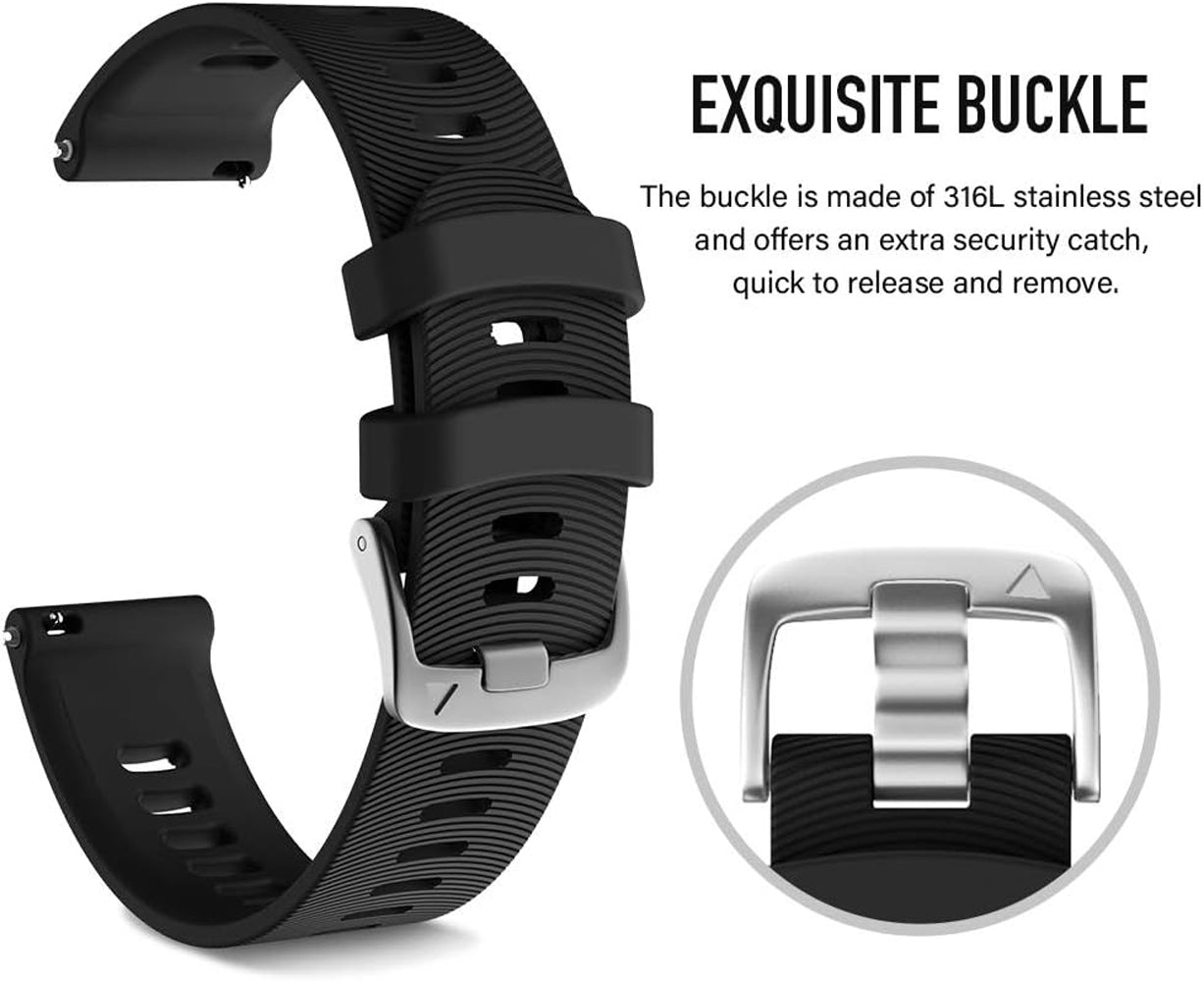 Zitel Bands for Garmin Forerunner 70/170/165/245/645, 55/158, Vivoactive 6/5/3/3S, Venu Sq/Sq 2, Venu 2 Plus, 20mm - Black