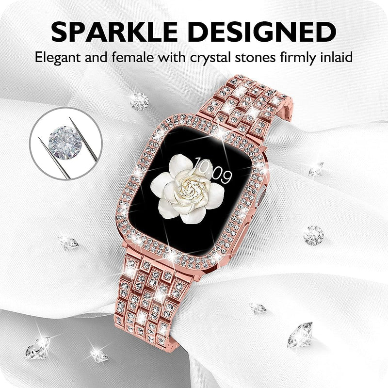 Zitel Band for Apple Watch 44mm Bling Diamond Rhinestone Strap + Case for Women Girls iWatch Series 6 | 5 | 4 | SE2 - Rose Pink
