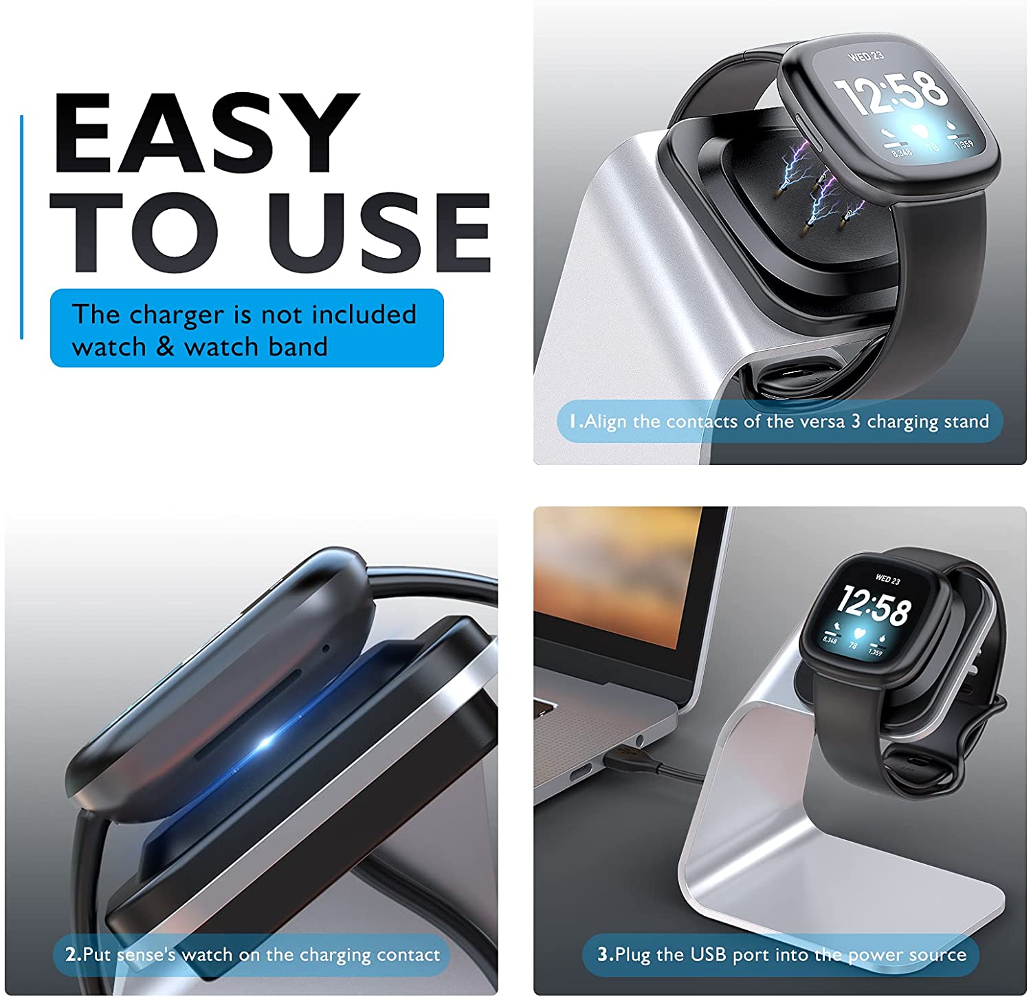 Zitel Charging Stand for Fitbit Versa 3 / Versa 4 / Sense / Sense 2