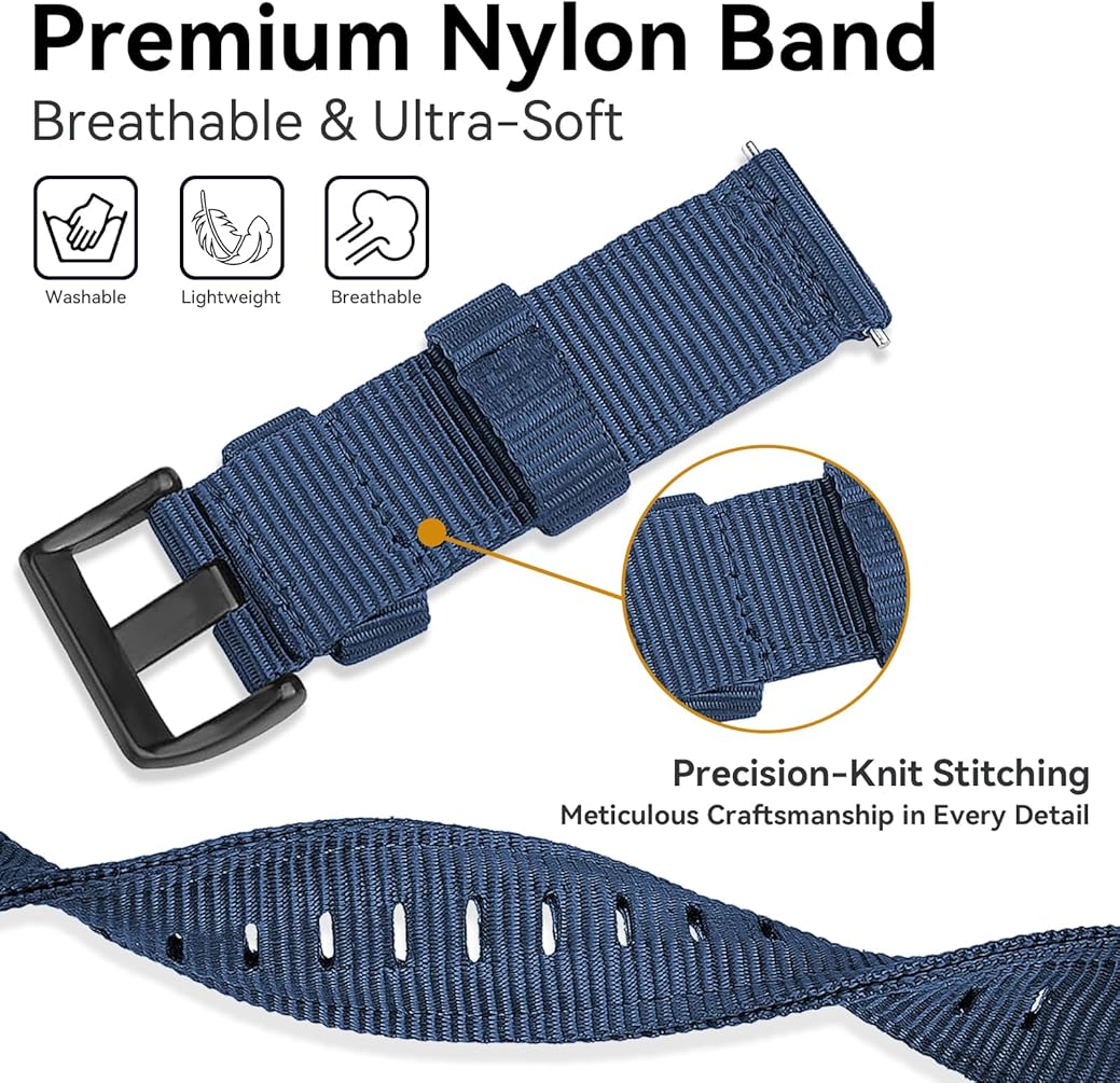 Zitel Band for COROS PACE 4/PACE 3/PACE Pro/APEX 2 Pro/APEX Pro/APEX 46mm - 22mm wide Rugged Nylon Sport Strap - Blue