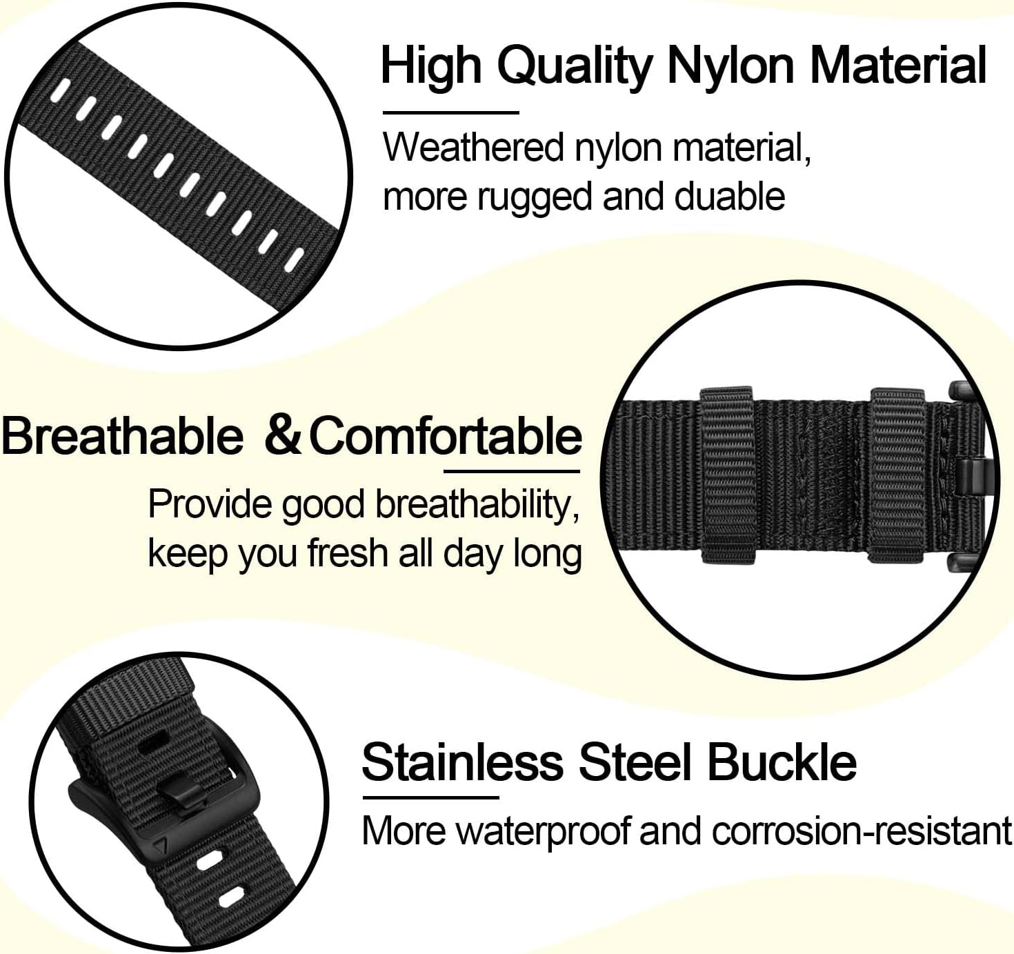 Zitel Band for Garmin Instinct 2 / Instinct 3 45mm - 22mm wide Rugged Nylon Strap - Back