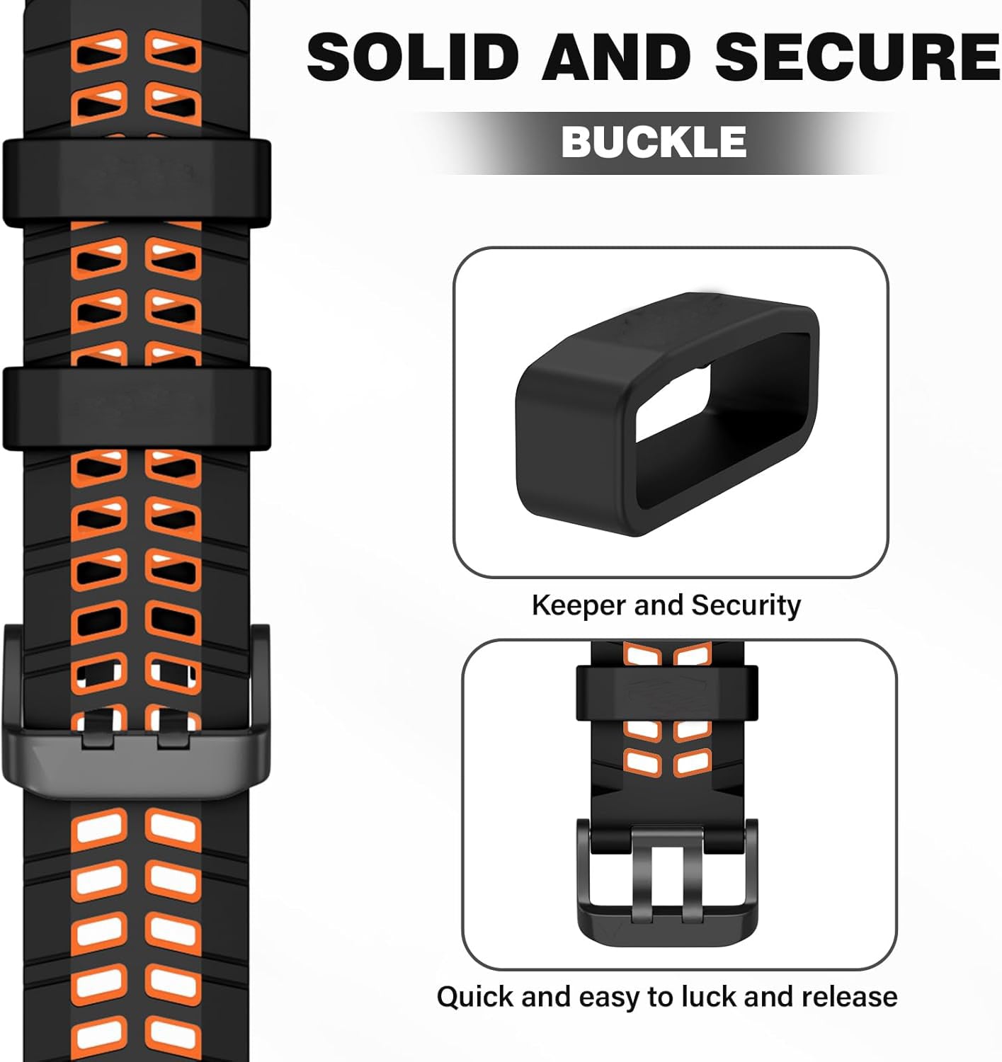 Zitel Band for Garmin Forerunner 265 / 255, Vivoactive 4 45mm, Venu 2 45mm. Venu 3, 22mm Strap - Black/Orange