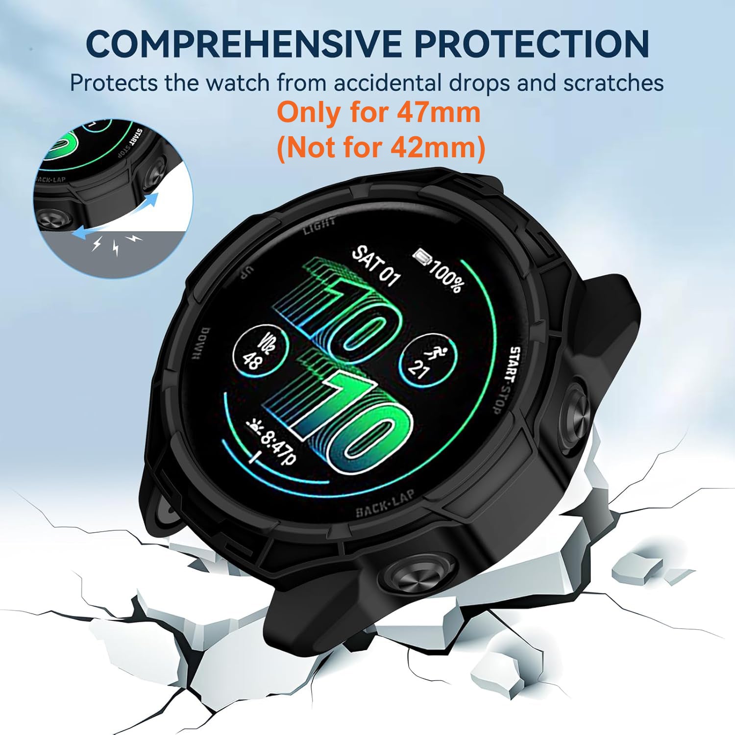 Zitel Case for Garmin Forerunner 970/Forerunner 570 47mm Bumper Cover - Black