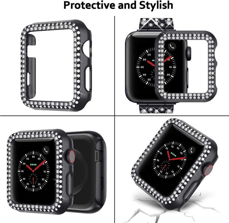 Zitel Band for Apple Watch Bling Diamond Rhinestone Strap + Case for Women Girls iWatch - Black