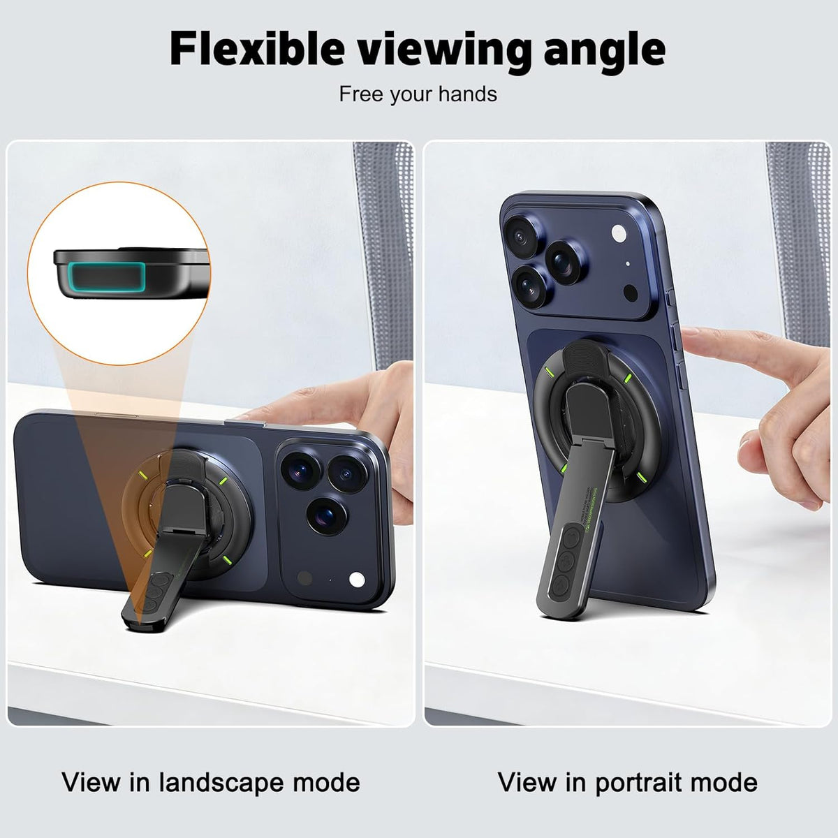 Zitel for MagSafe Double-Sided Magnetic Phone Grip Stand for iPhone, Samsung, Pixel & Android Smartphones - Gray