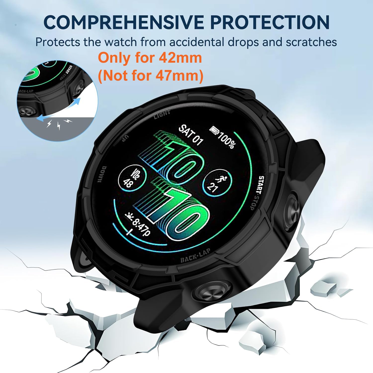 Zitel Case for Garmin Forerunner 570 42mm Bumper Cover - Black
