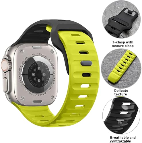 Zitel Band for Apple Watch Ultra 2 49mm / Ultra Wide Silicone Sport Straps - Fluorescent Green/Black