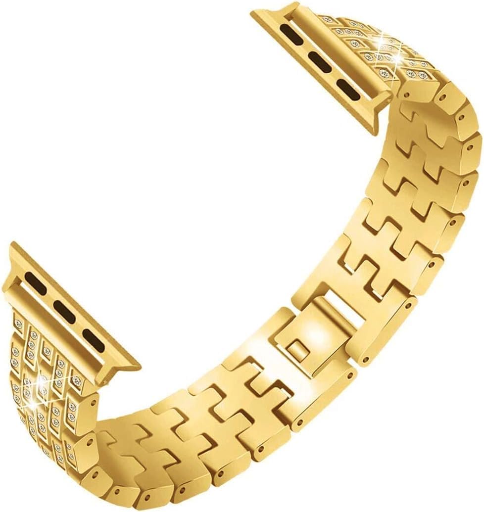 Zitel Band for Apple Watch 41mm Bling Diamond Rhinestone Strap + Case for Women Girls - Gold
