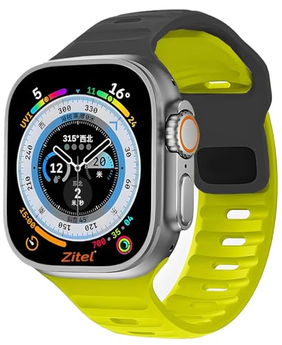 Zitel Band for Apple Watch Ultra 2 49mm / Ultra Wide Silicone Sport Straps - Fluorescent Green/Black