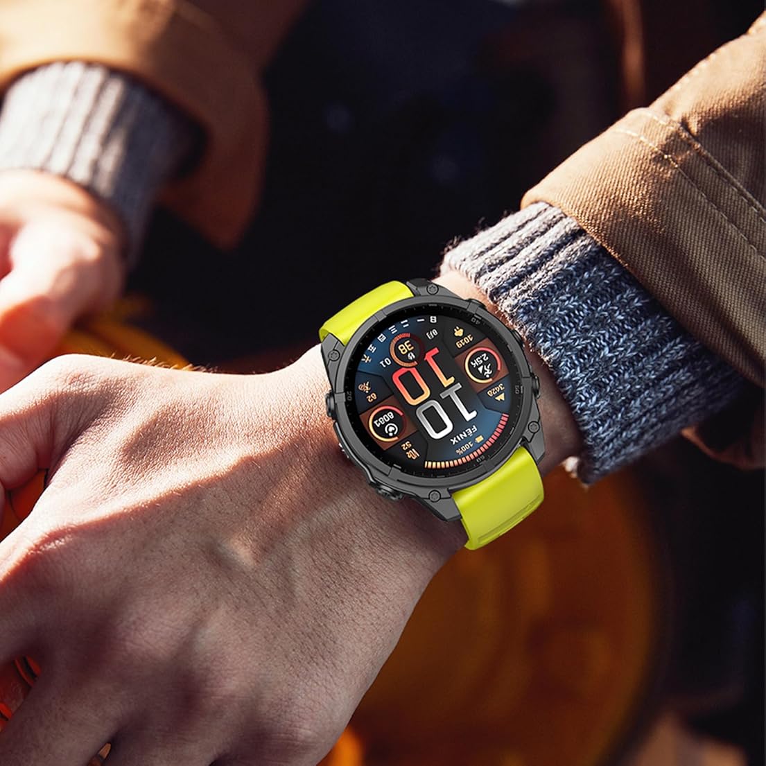Zitel Band for Fenix 8 AMOLED 51mm, 7X/7X Pro, 6X/6X Pro, 5X/5X Plus, 3/3 HR, MK1/2i/3i, Enduro 3/2, 26mm Sport Strap - Lime Green & Gray