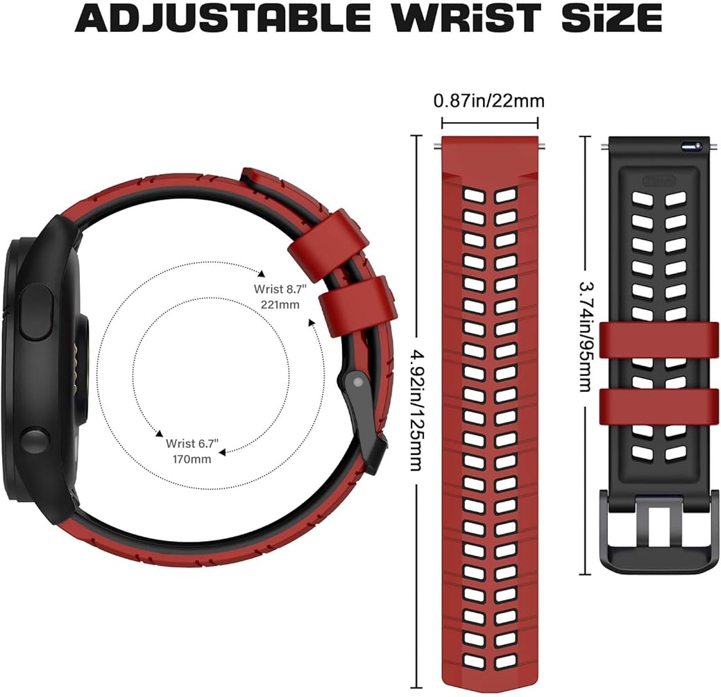 Zitel Band for Garmin Forerunner 265 / 255, Vivoactive 4 45mm, Venu 2 45mm. Venu 3, 22mm Strap - Red/Black