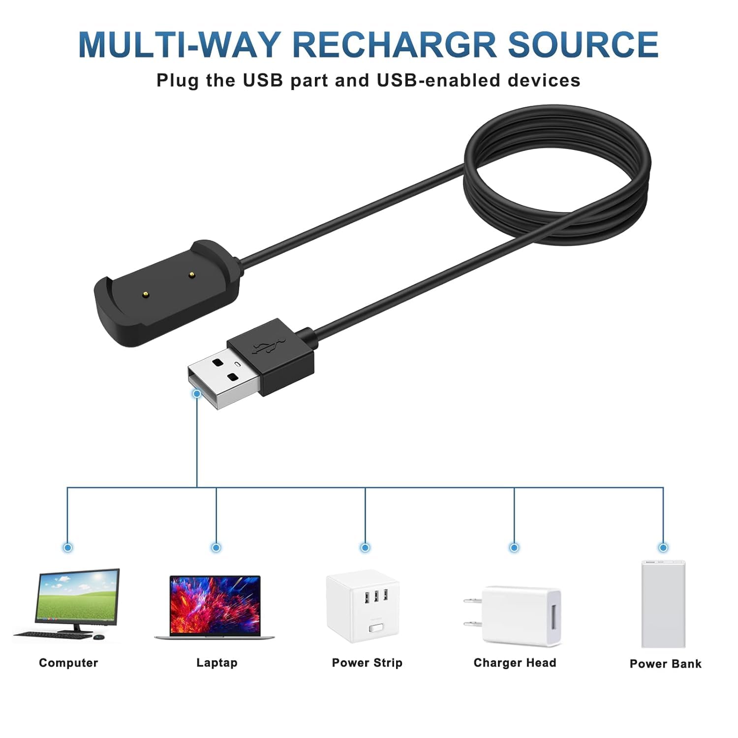 Zitel Charger for Amazfit GTS GTR T-Rex Smartwatch Fast Charging USB Cable - Black