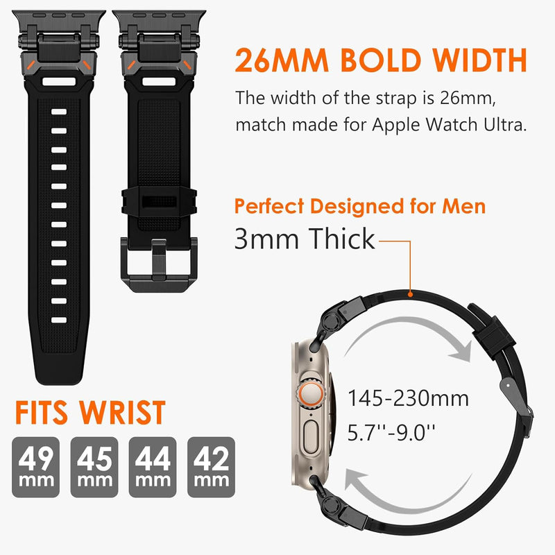 Zitel Band for Apple Watch Ultra 2 / Ultra 49/45/44/42mm Metal Connector Sport Strap - Black Adapter
