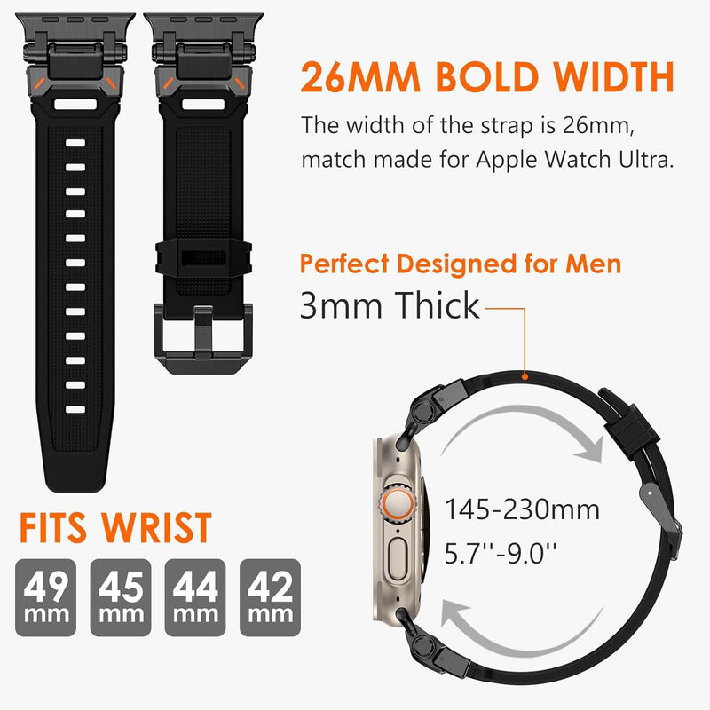 Zitel Band for Apple Watch Ultra 2 / Ultra 49/46/45/44mm Metal Connector Sport Strap - Black Adapter