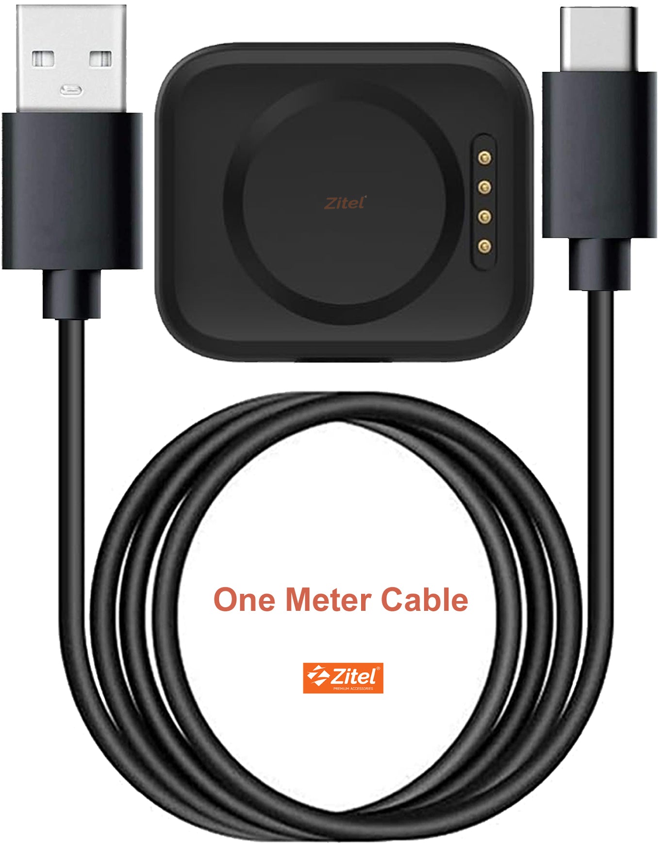 Zitel Charger for OnePlus Watch 3 / 2 / 2R Charging USB Cable - Black