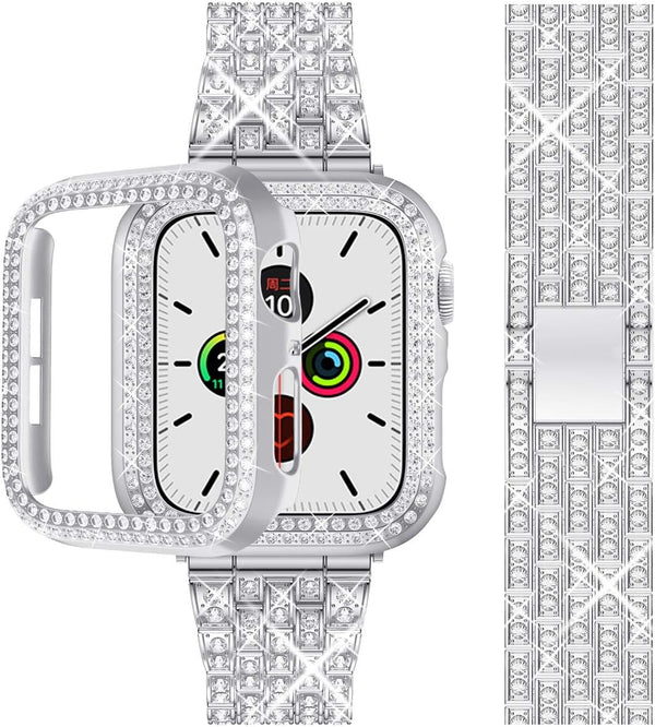 Zitel Band for Apple Watch 40mm Bling Diamond Rhinestone Strap + Case for Women Girls iWatch Series 6 | 5 | 4 - Silver