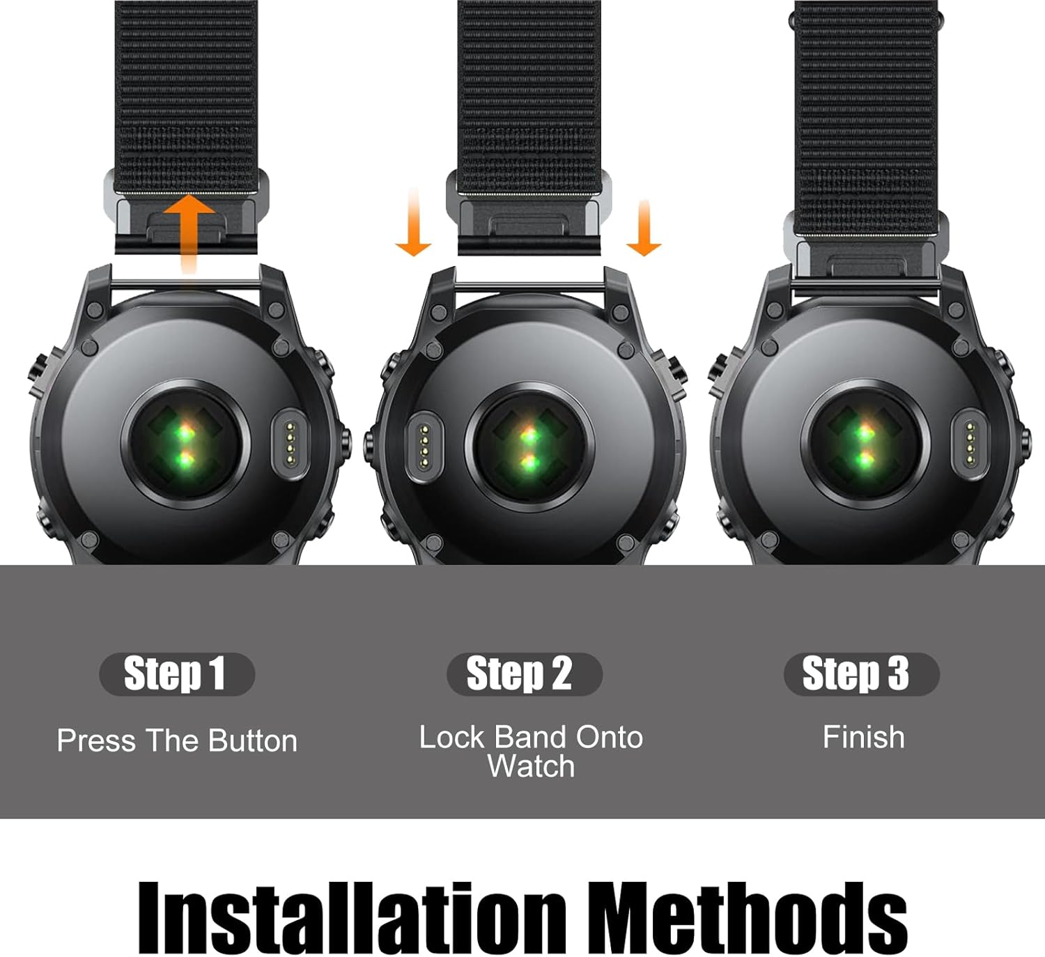 Zitel Band for Garmin Fenix 8 47mm, 7/7 Pro, 6/6 Pro, 5/5 Plus, Epix Pro Gen 2 47mm, MARQ Gen 2, Forerunner 965/955, Nylon 22mm Sport Strap - Black