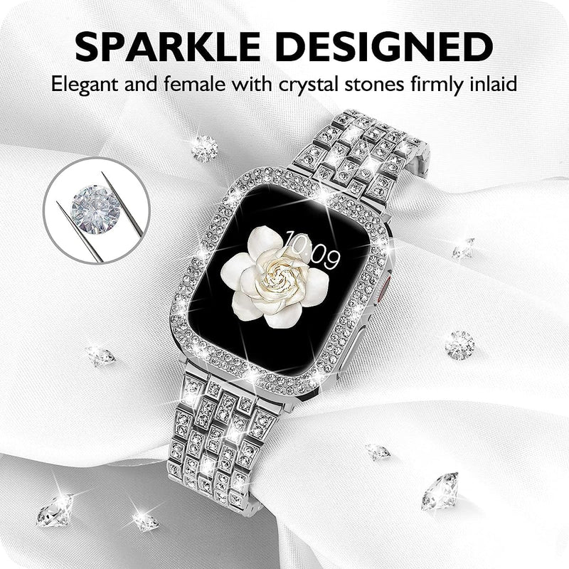 Zitel Band for Apple Watch 40mm Bling Diamond Rhinestone Strap + Case for Women Girls iWatch Series 6 | 5 | 4 - Silver