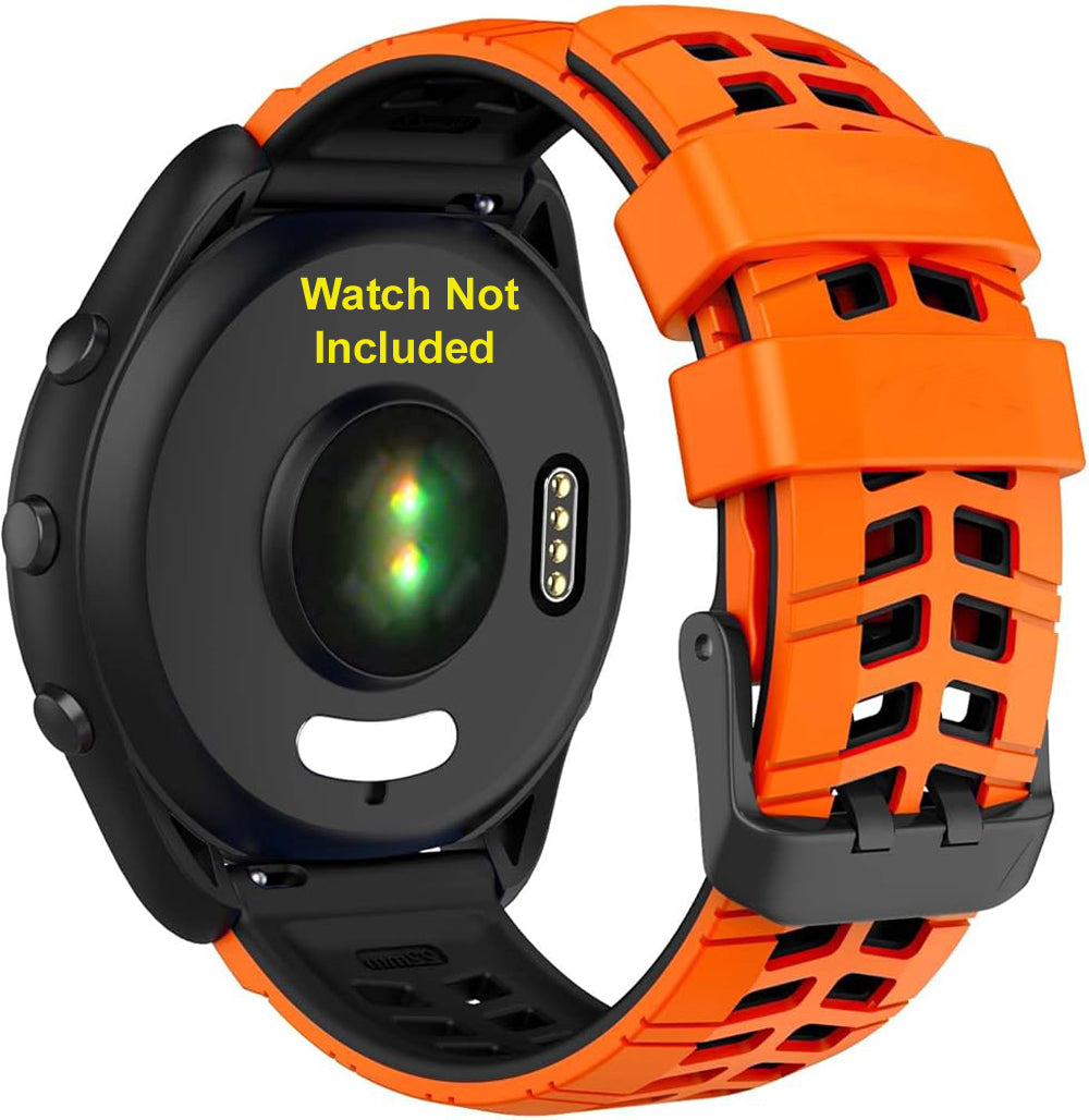 Zitel Band for Garmin Forerunner 265, 255, 245 Music, Vivoactive 4 45mm, Venu 245 mm, Venu 3  45mm, 22mm Wide Strap - Orange&Black